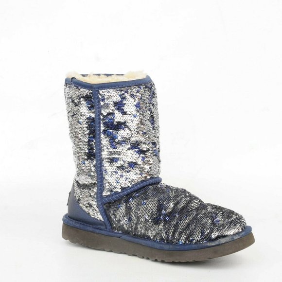 UGG Australia Classic Short Blue Sparkle Sequin Sherpa Boots Womens 7 1002765 - Picture 4 of 12